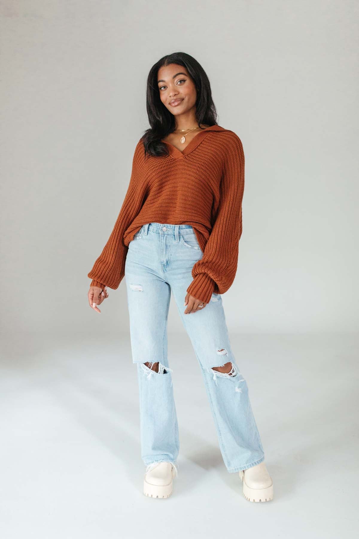 Dre Copper Collared Sweater,alternate,color,Copper