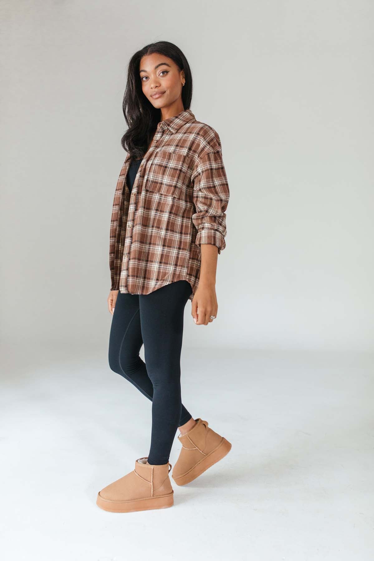 Eleanor Chocolate Button Down Plaid, alternate, color, Chocolate