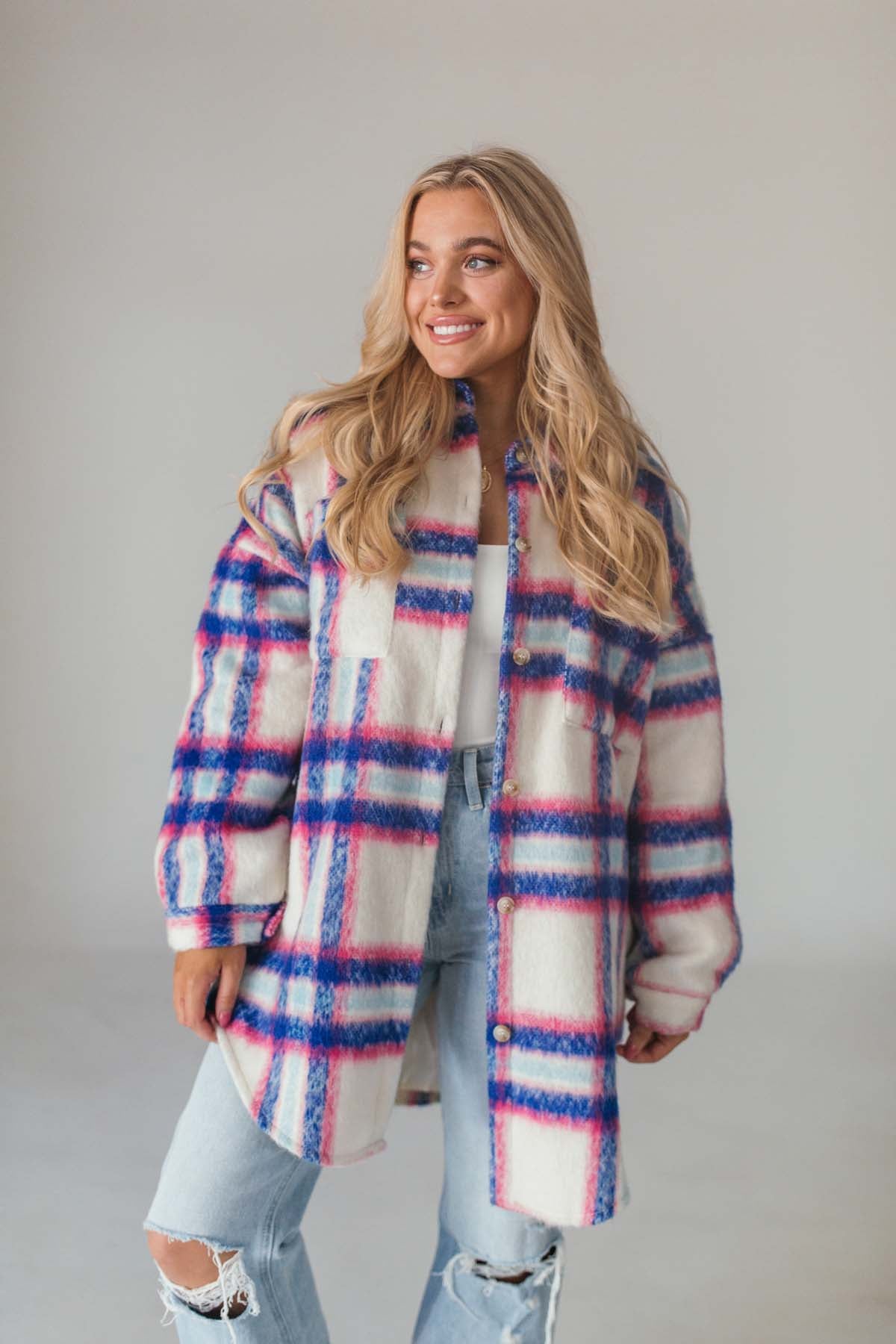 Blue plaid coat outlet womens