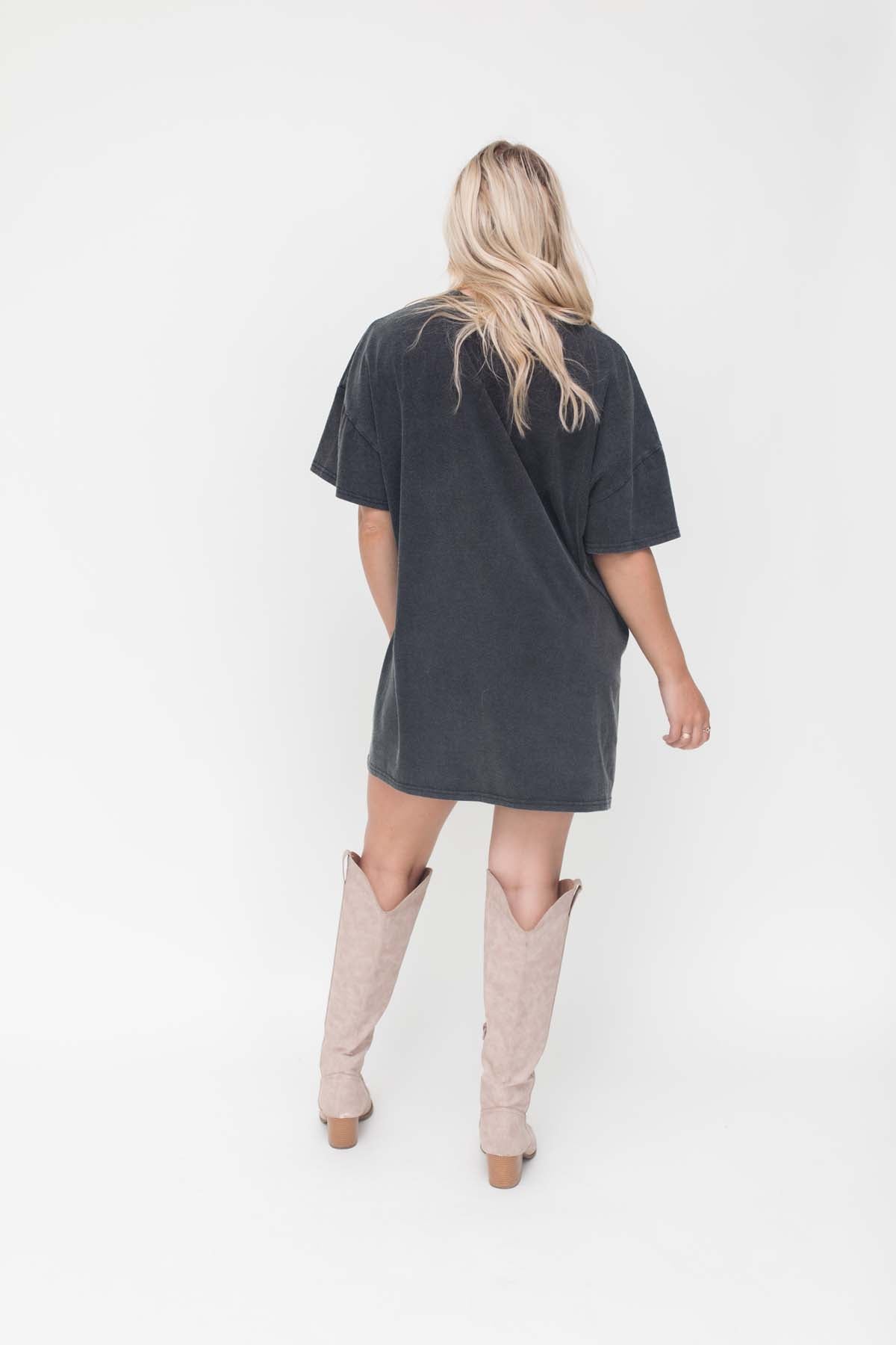 Studded T-Shirt Dress, alternate, color, Charcoal