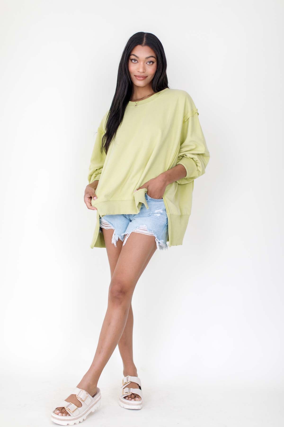 Journee Lime Sweatshirt, alternate, color, Lime