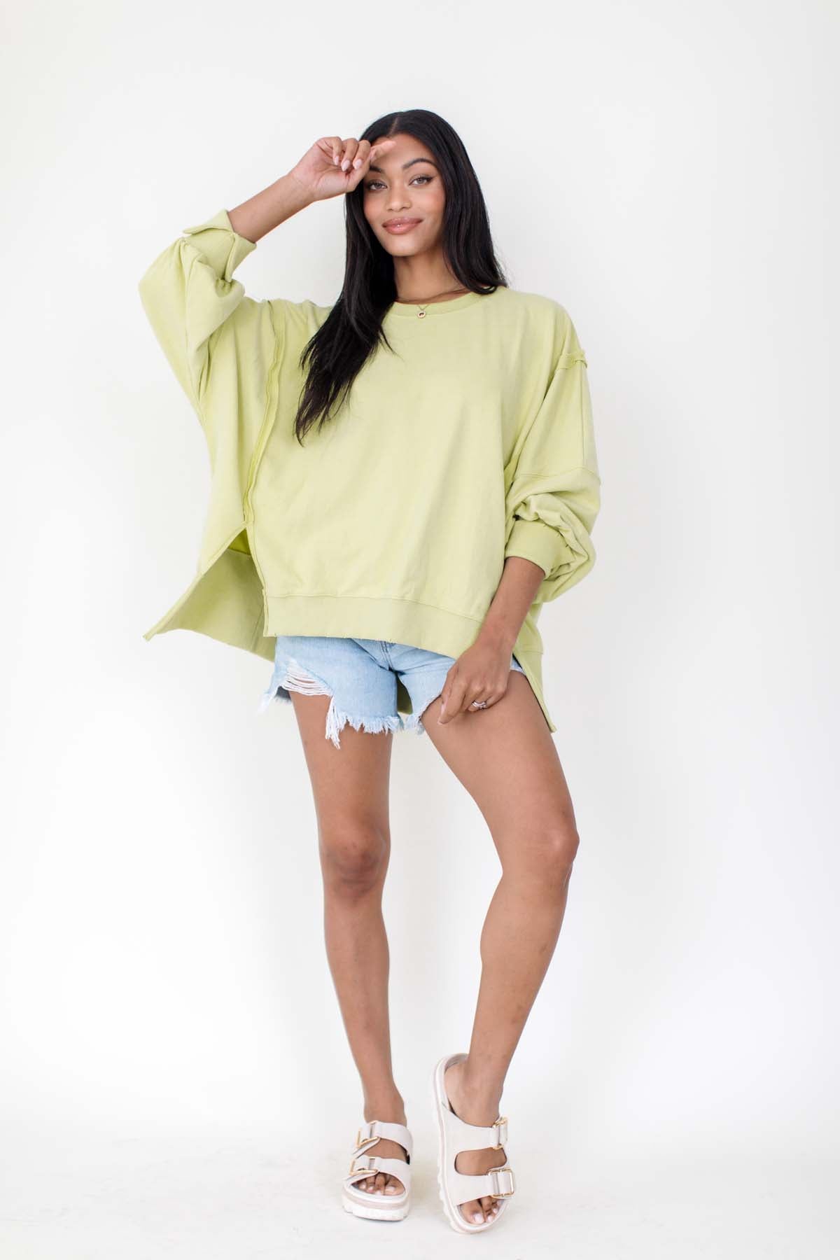 Journee Lime Sweatshirt, alternate, color, Lime