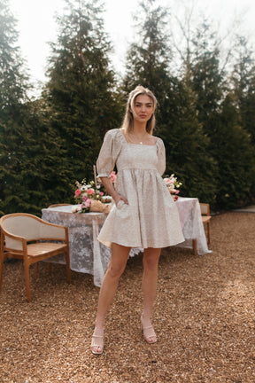 Embroidered Babydoll Dress, alternate, color, Taupe