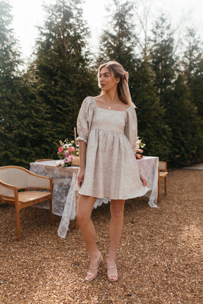 Embroidered Babydoll Dress, alternate, color, Taupe