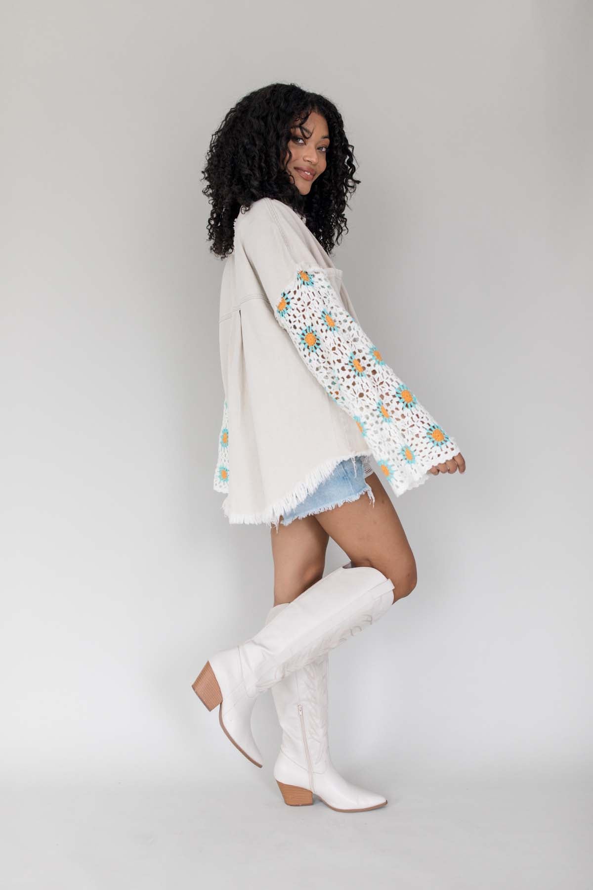 Crochet Sleeve Shacket, alternate, color, Taupe