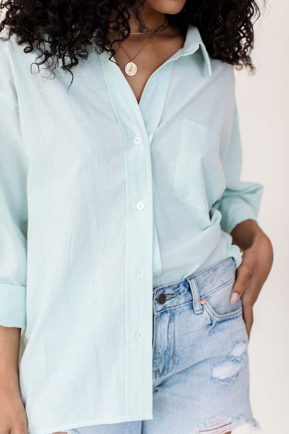 Sage Striped Button Down, alternate, color, Sage