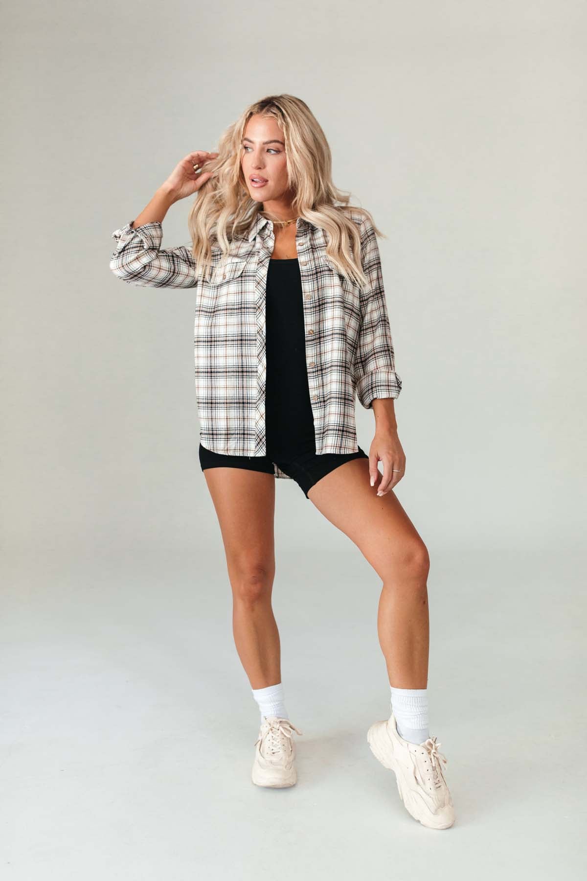 Lucy Plaid Button Down, alternate, color, Ivory Multi