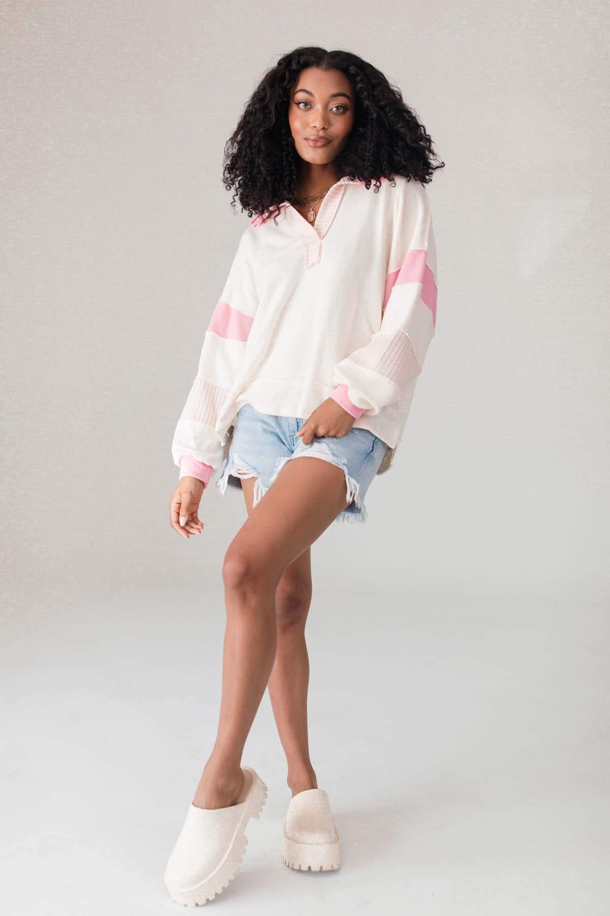 Hudson Pullover, alternate, color, Ivory/Bubblegum