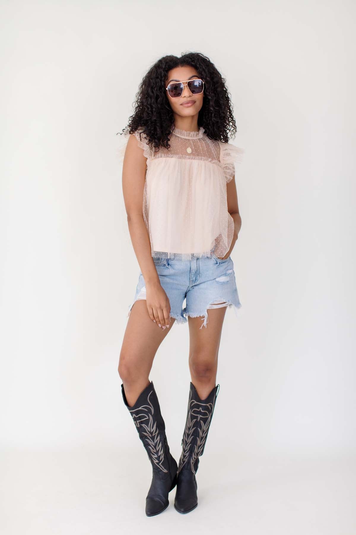 Lily Tulle Top, alternate, color, Ivory