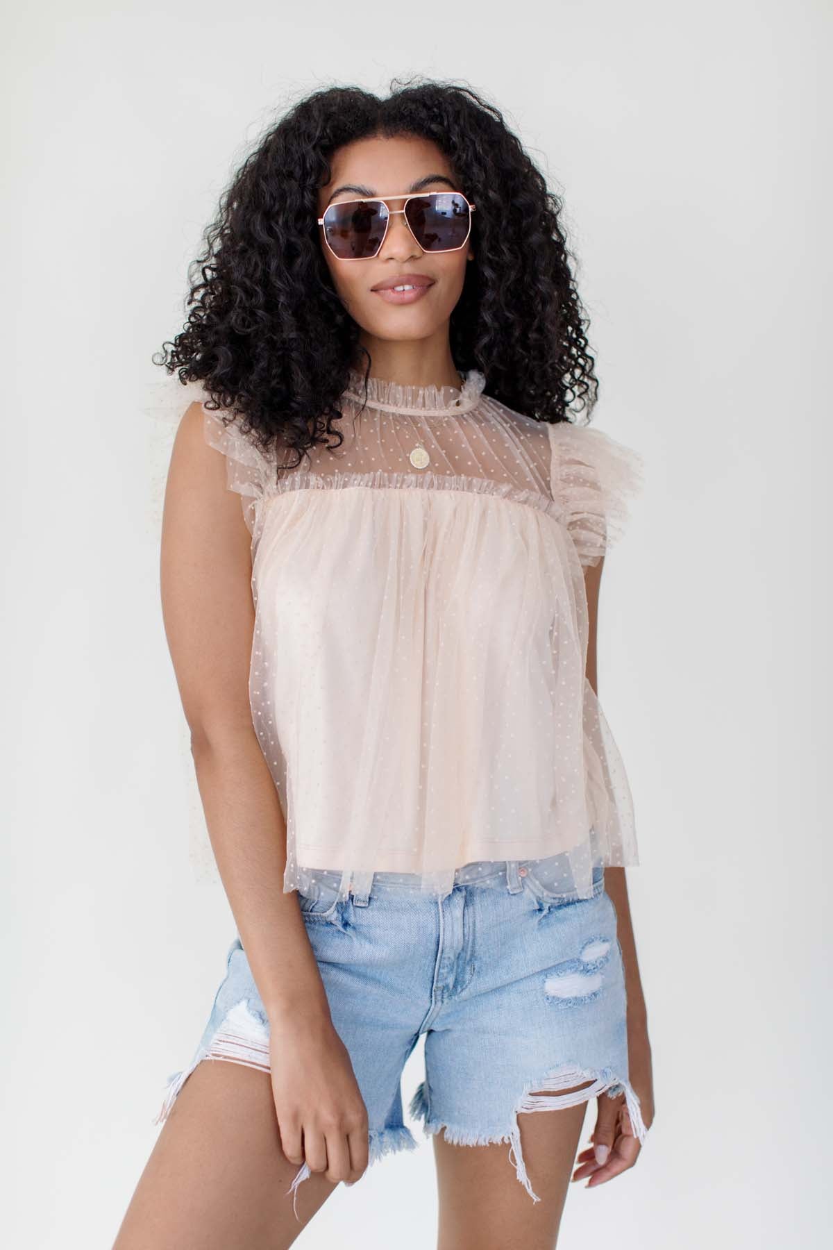 Lily Tulle Top, alternate, color, Ivory