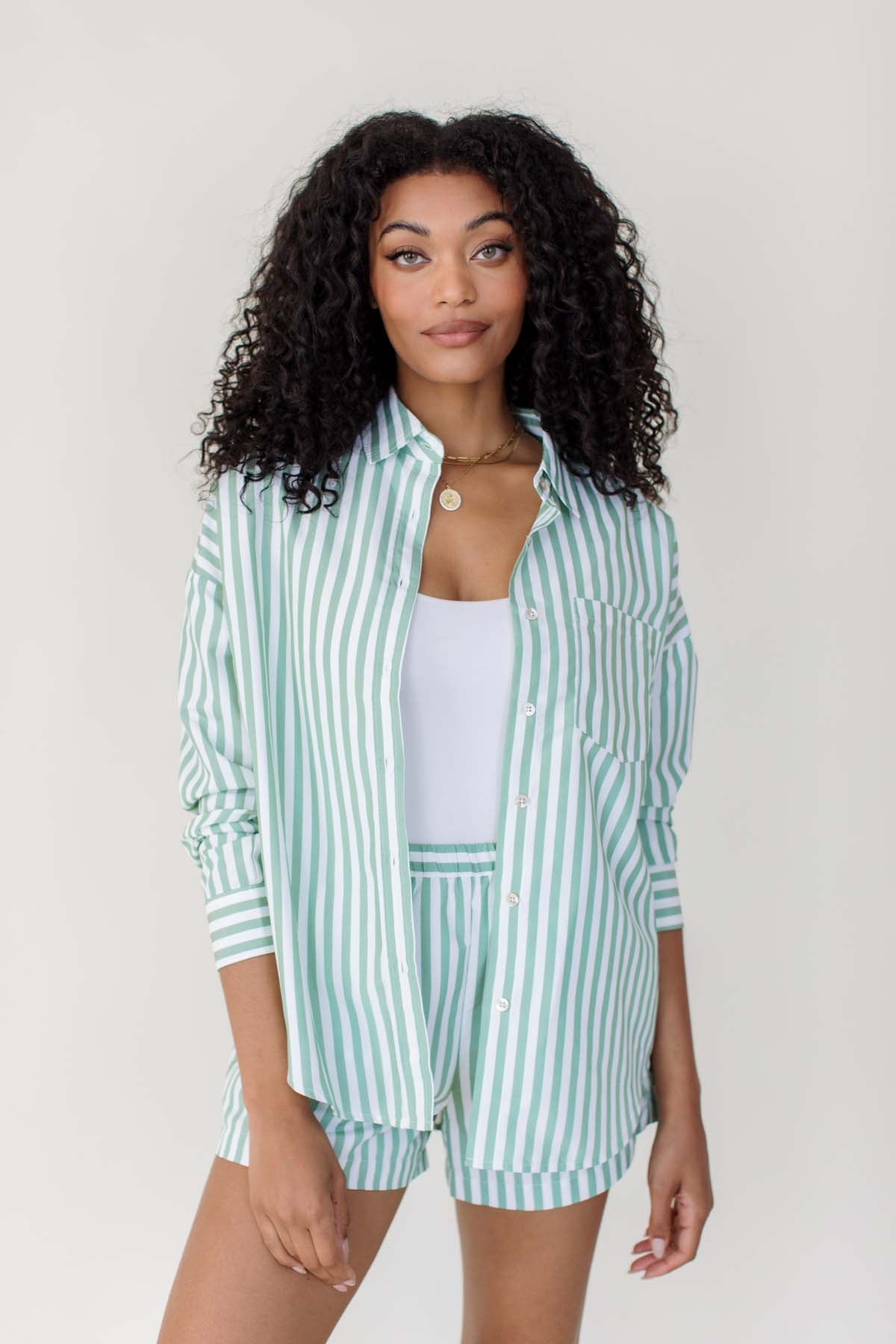 Hamptons Striped Button Down, alternate, color, Green - White