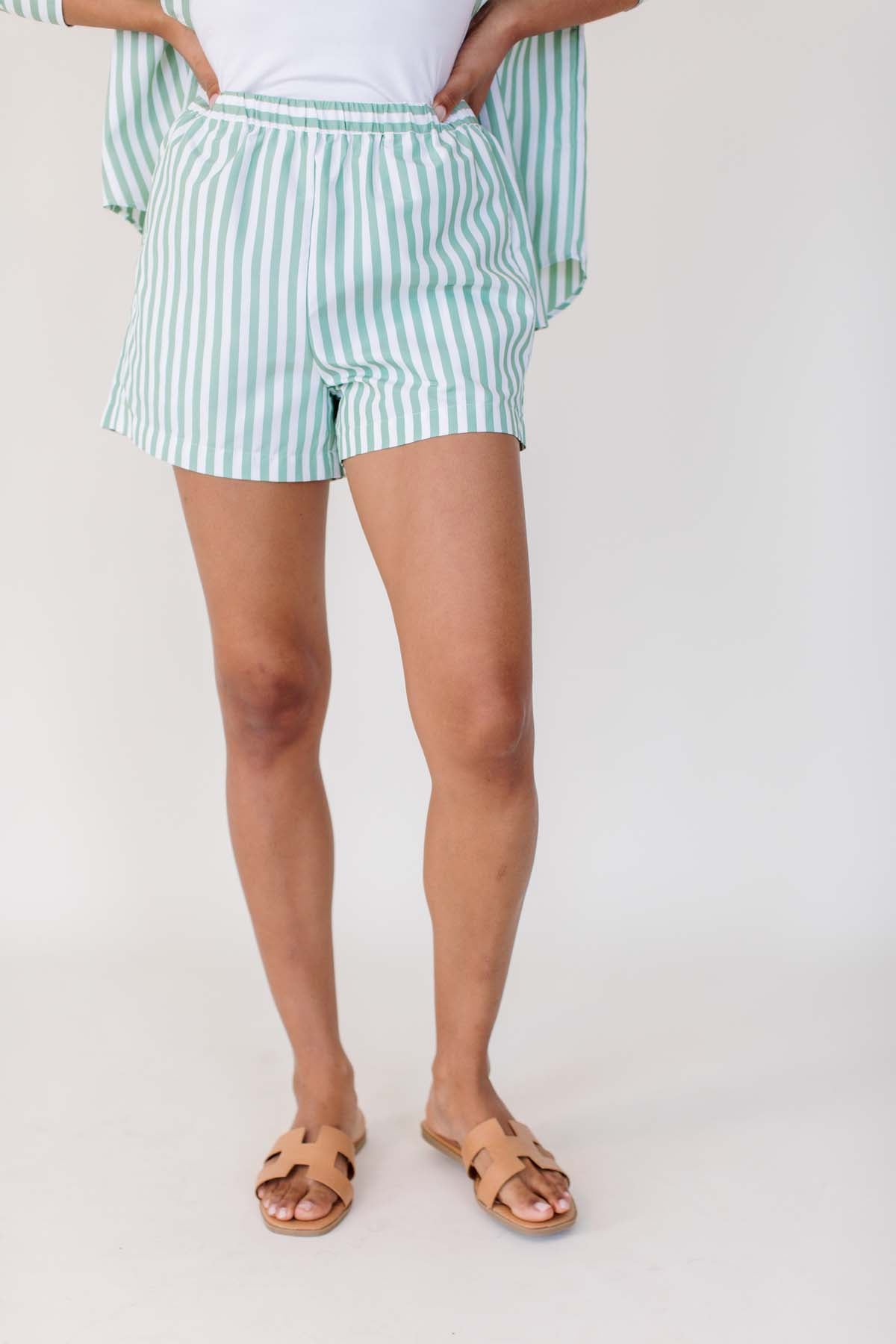 Hamptons Striped Shorts, alternate, color, Green - White