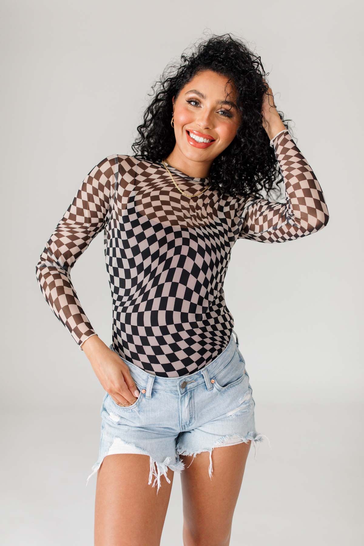 Checkered Black Top, alternate, color, Black