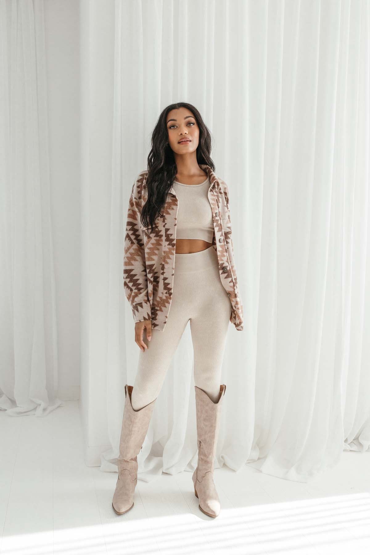 Faith Taupe Aztec Shacket, Alternate, Color, Taupe