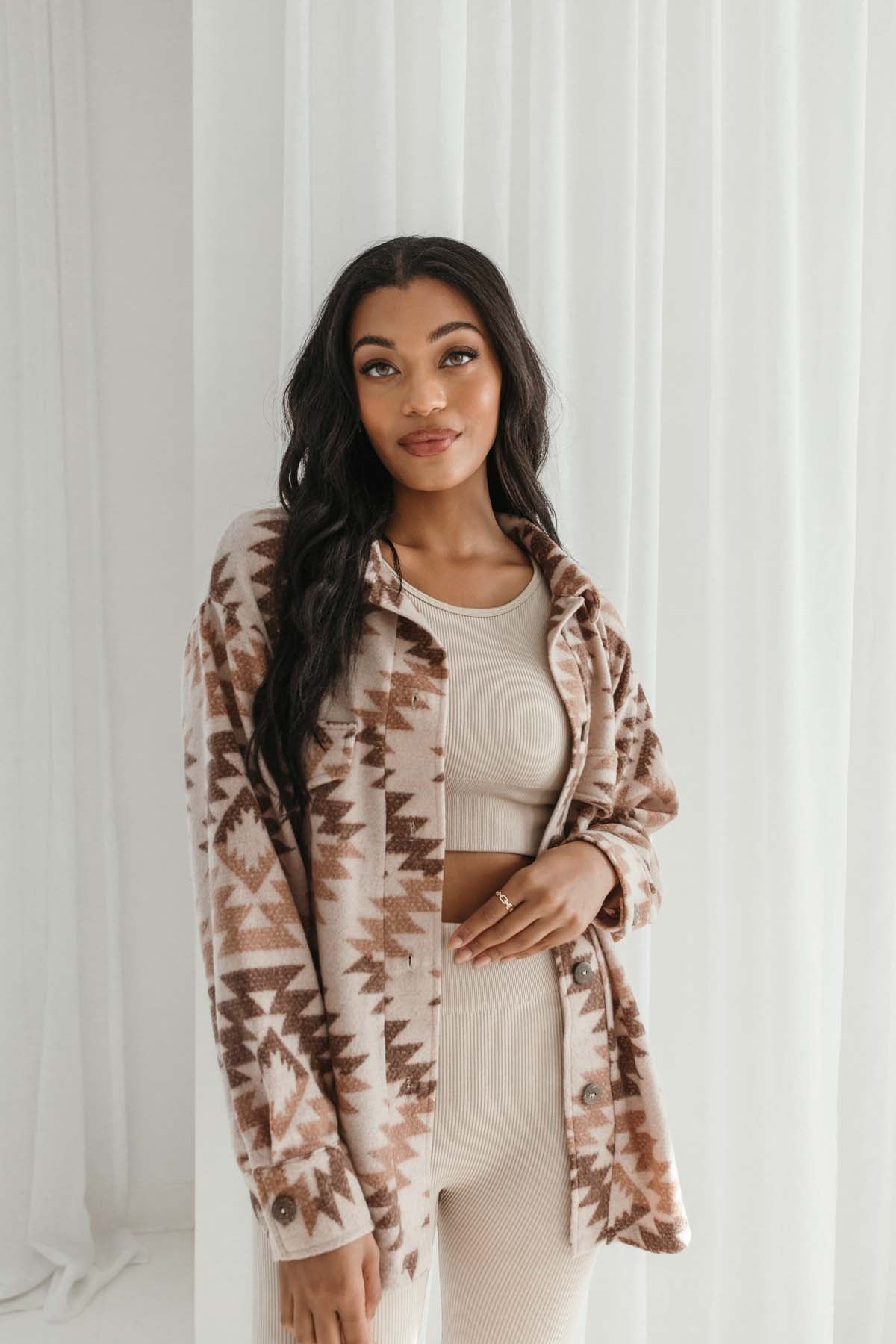 Faith Taupe Aztec Shacket, Alternate, Color, Taupe