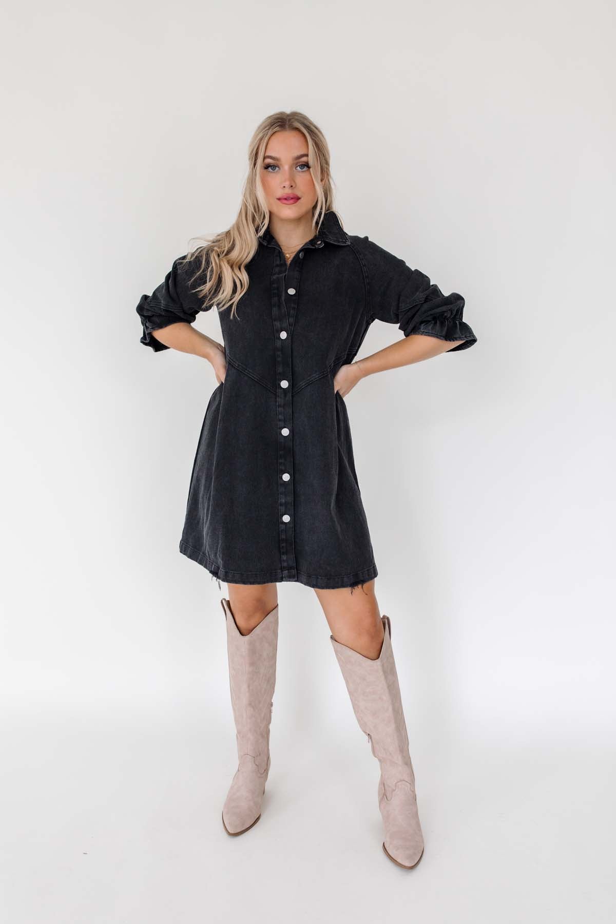 Presley Washed Black Button Down Dress