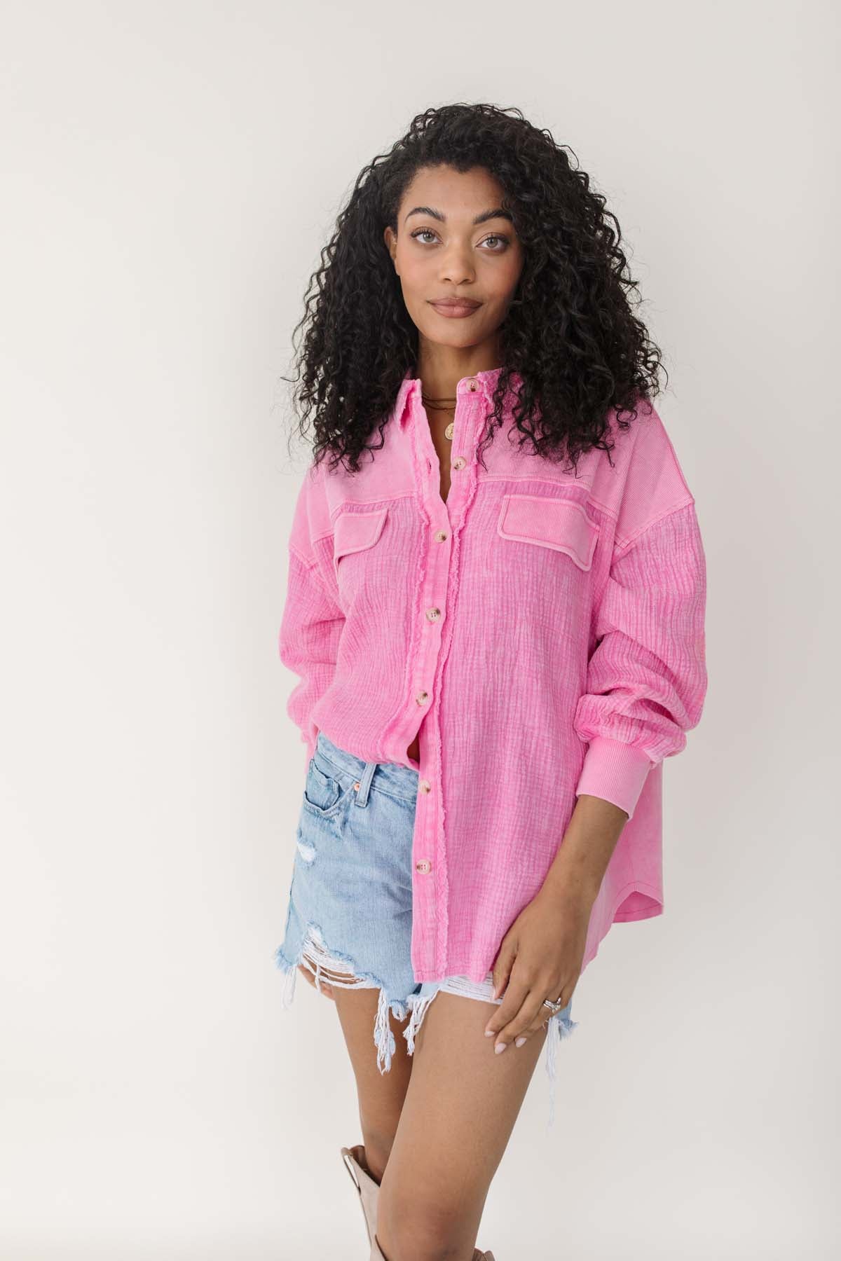 Anderson Lightweight Shacket, alternate, color, Hot Pink