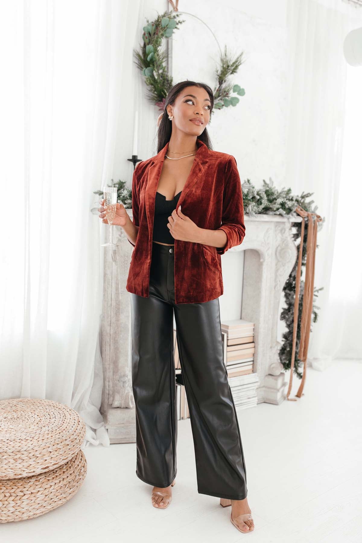 Eloise Rust Velvet Blazer, alternate, color, Rust