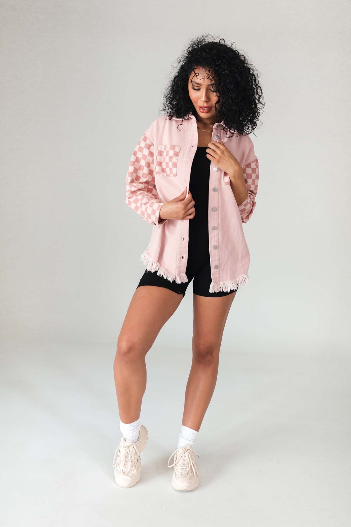 McKinley Rose Checkered Shacket, alternate, color, Rose