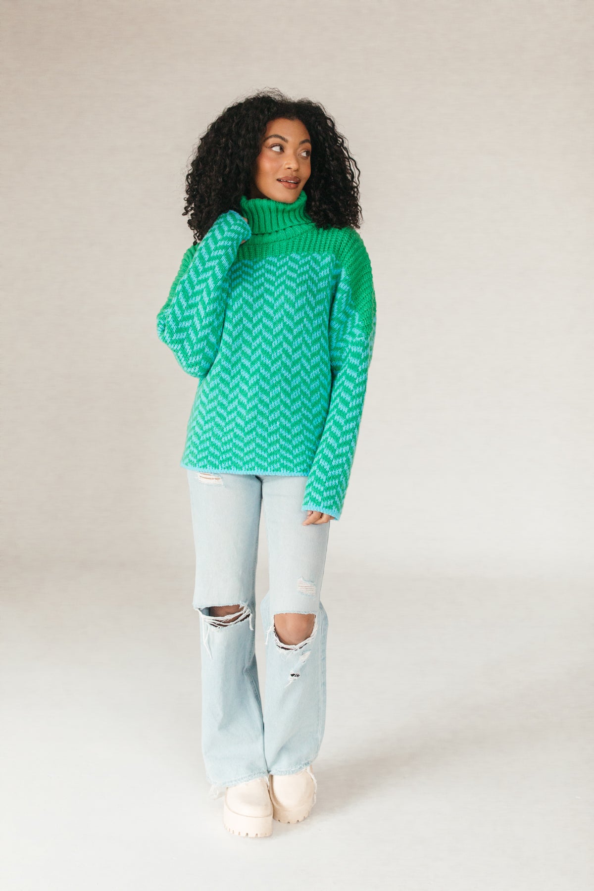 Mariah Turtleneck Sweater, Alternate, Color, Light Blue/Green