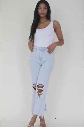 Avery Distressed Cropped Flare Denim