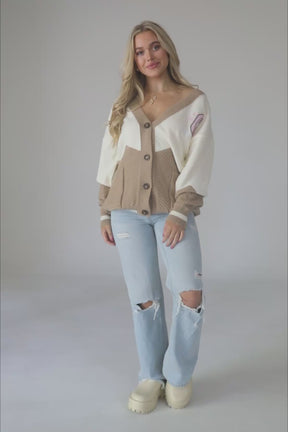 Brianna Knit Button Down Cardigan Beige, product video thumbnail