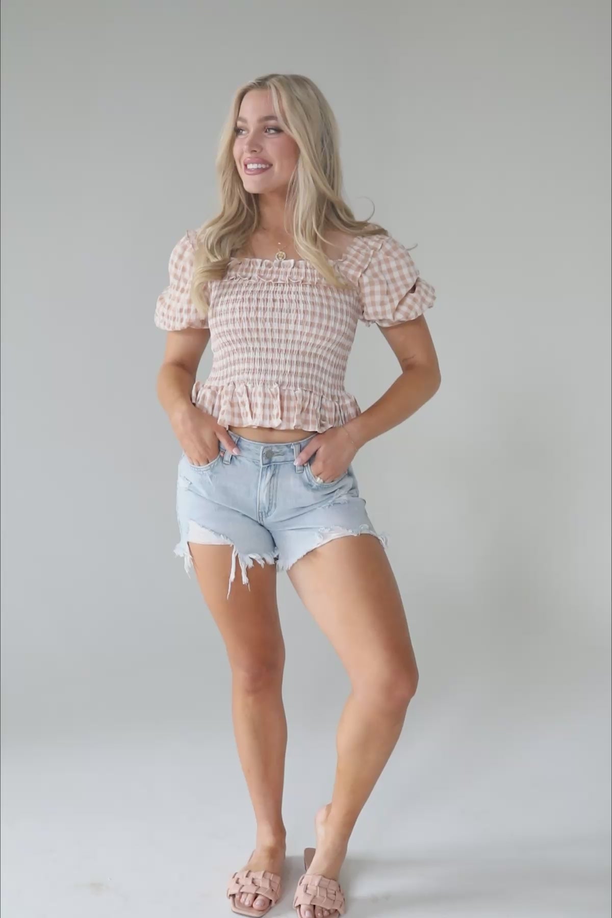 Kendra Smocked Gingham Top, product video thumbnail