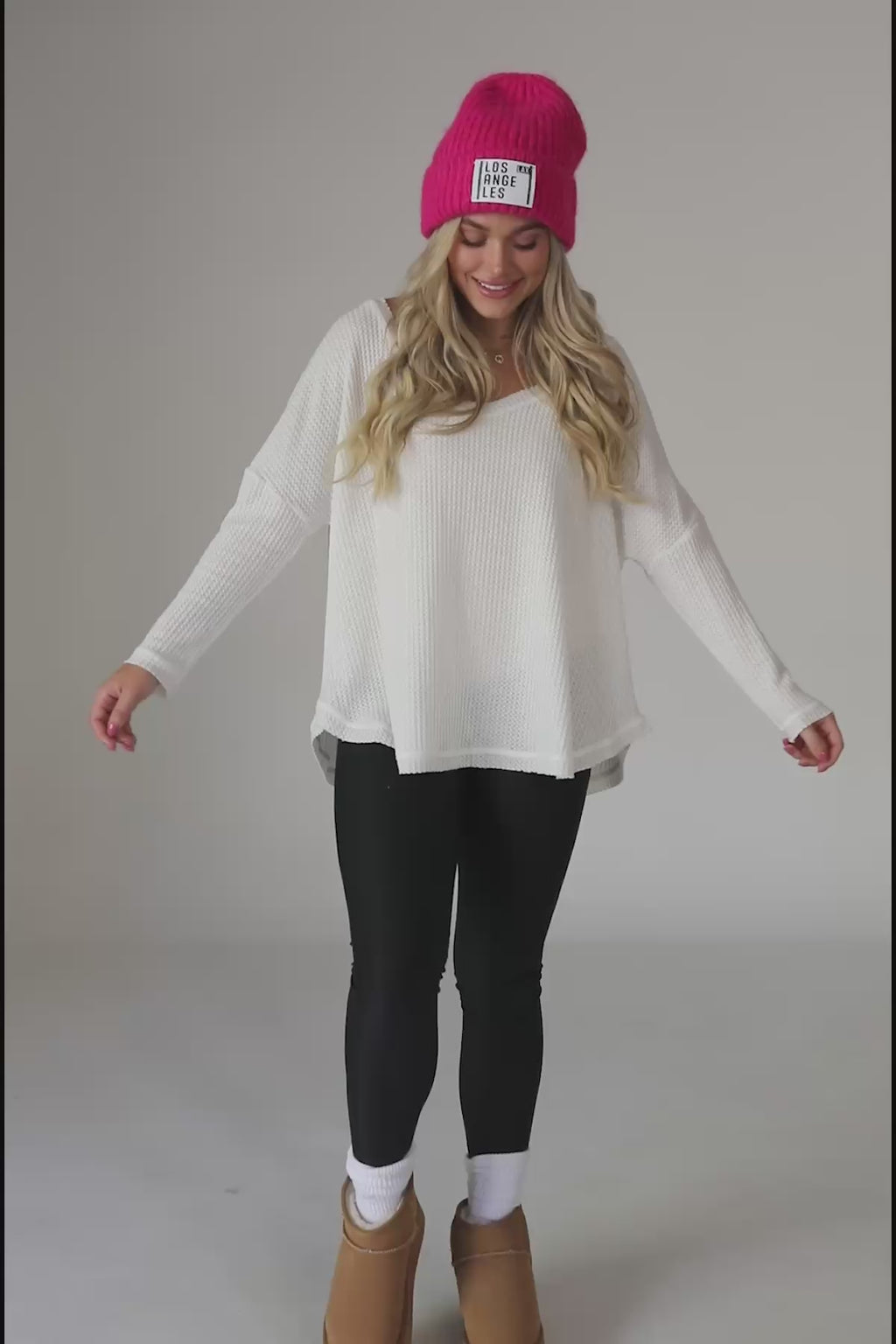White Waffle Knit Top, product video thumbnail