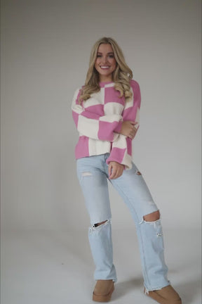 Orchid Checkered Sweater, product video thumbnail