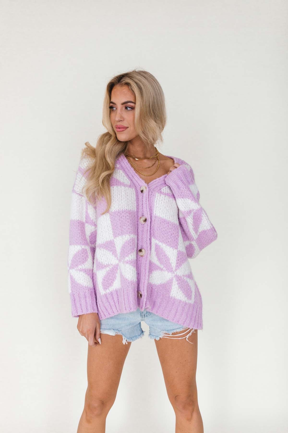 Phoenix Button Down Cardigan, alternate, color, Lavender