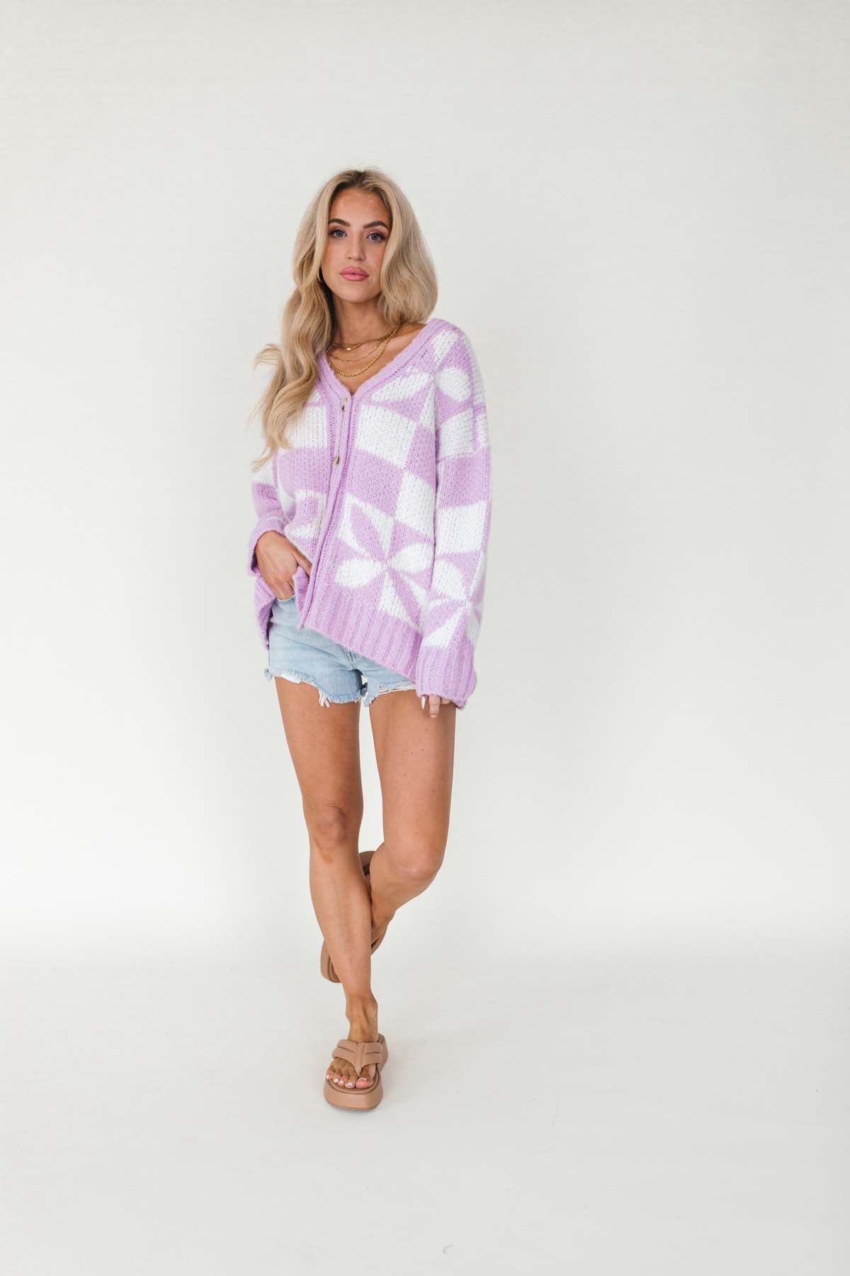 Phoenix Button Down Cardigan, alternate, color, Lavender