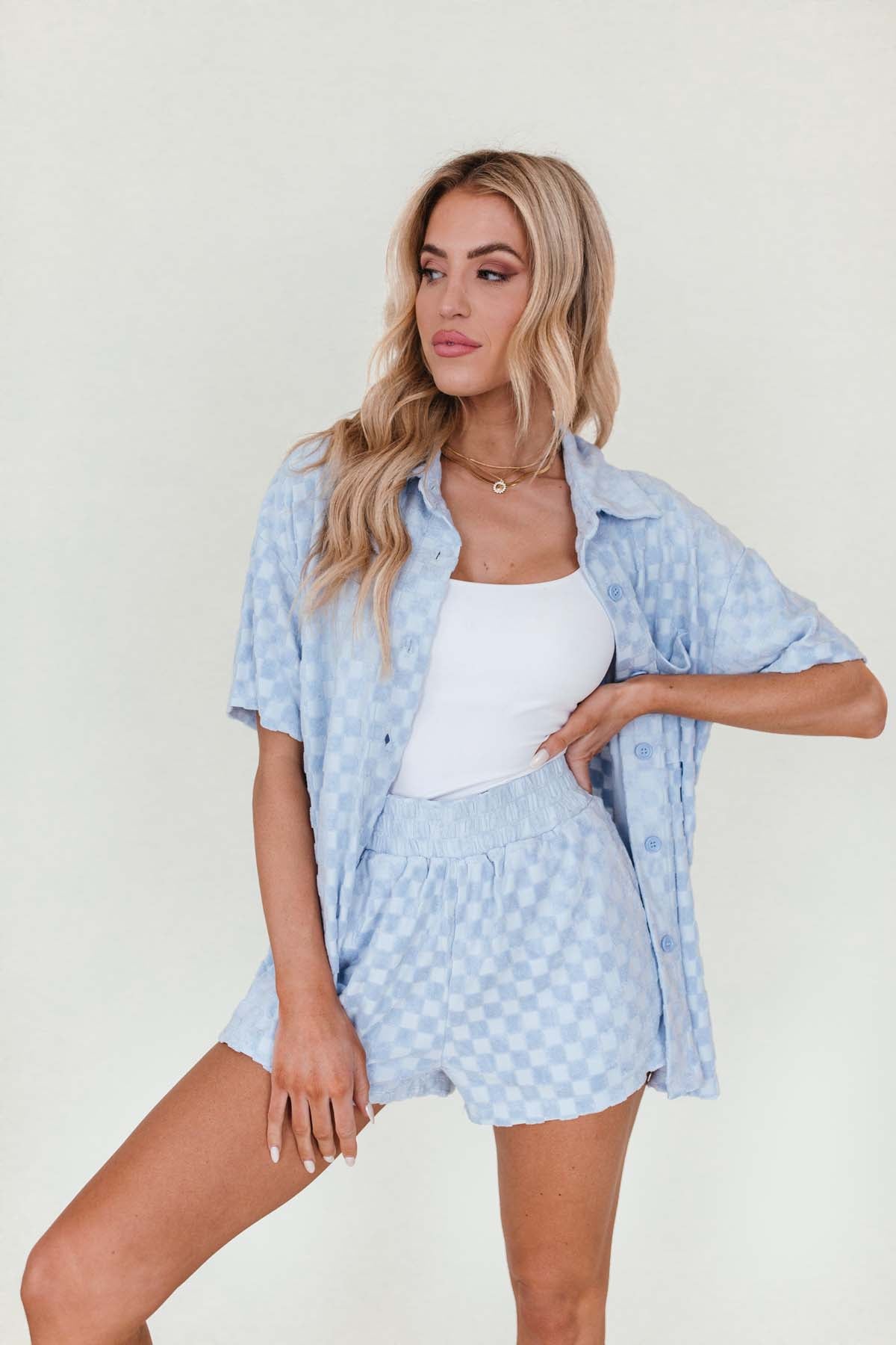 Milani Blue Terrycloth Checkered Set, alternate, color, Blue
