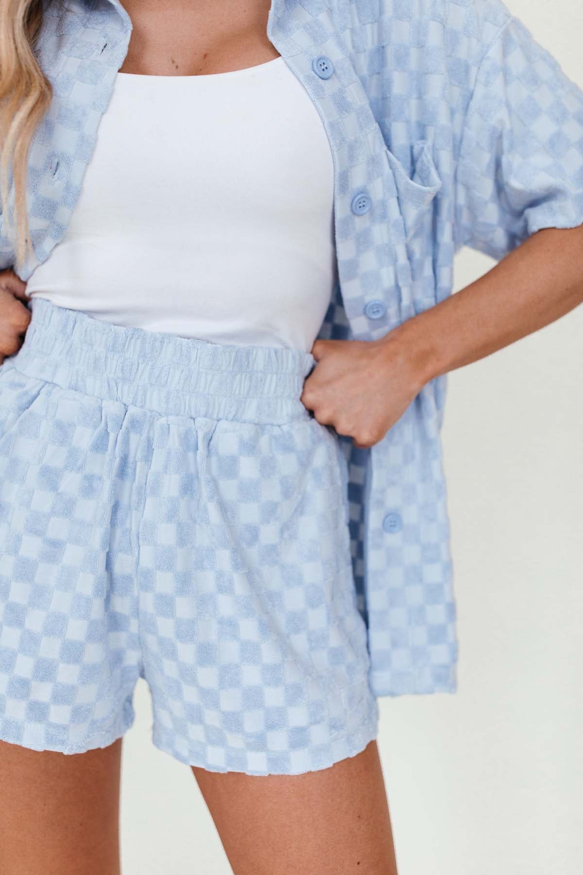 Milani Blue Terrycloth Checkered Set, alternate, color, Blue