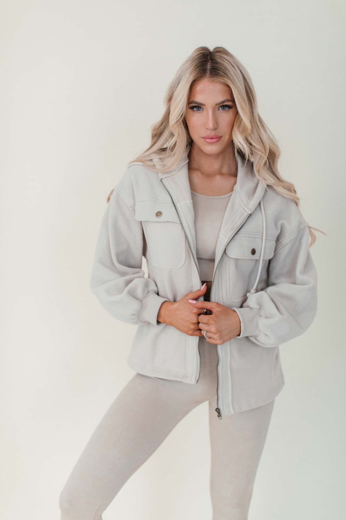 Wren Beige Zip Shacket, alternate, color, Beige