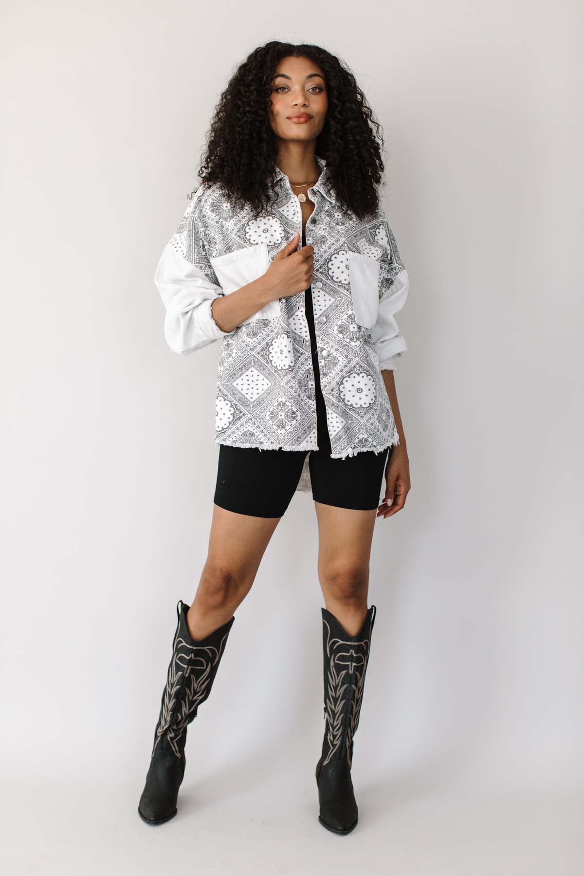 Kyra Bandana Shacket, alternate, color, Black - White