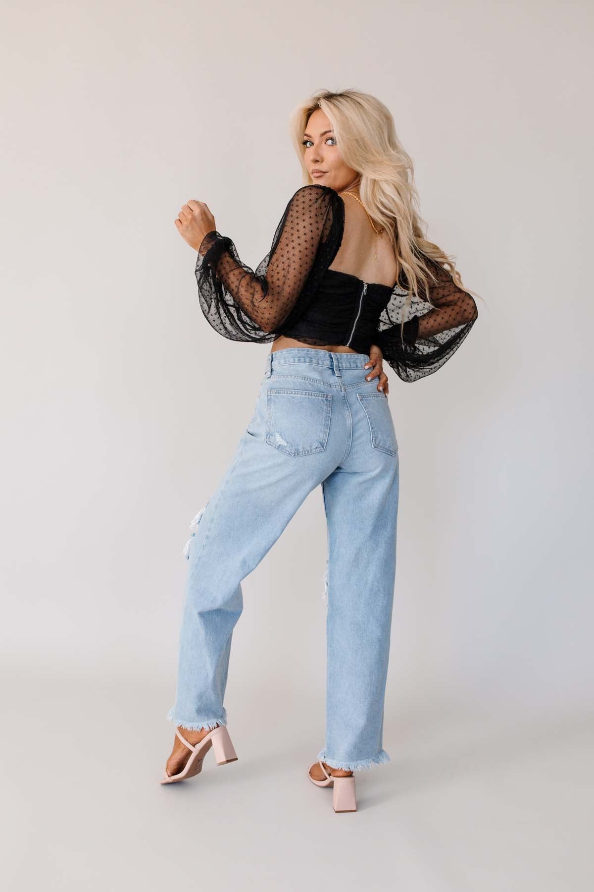 Jillian Black Puff Sleeve Top, alternate, color, Black