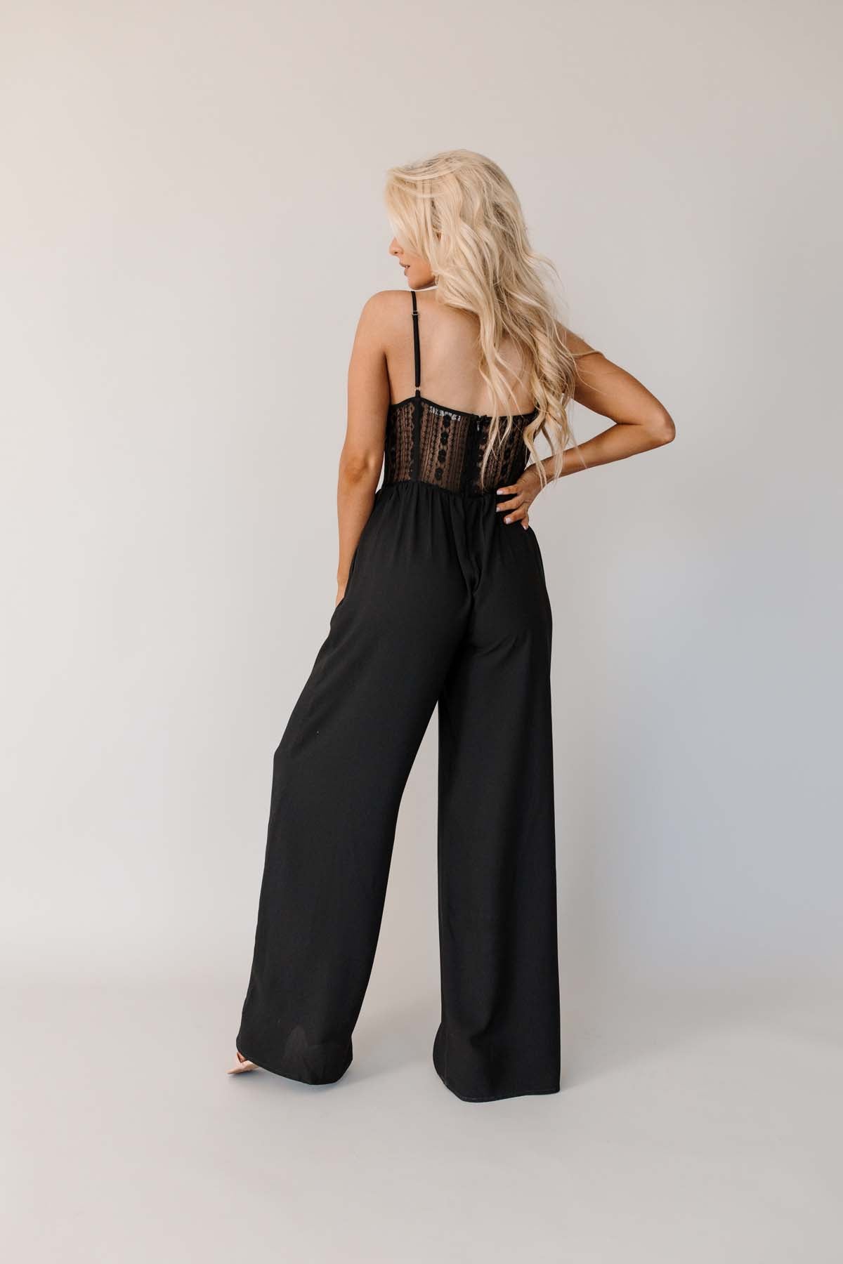 Raven Black Sheer Corset Jumpsuit, alternate, color, Black
