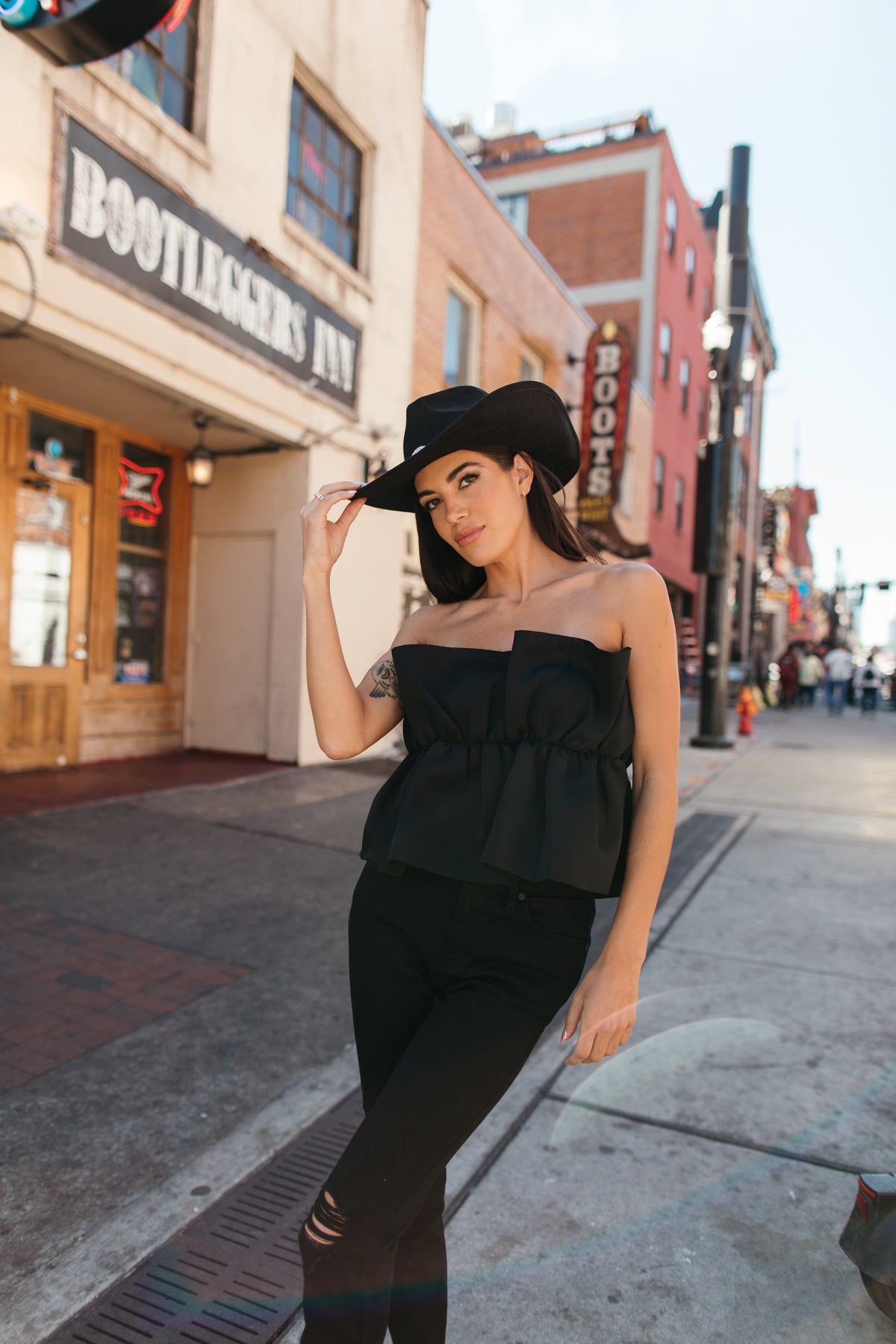 Sydney Ruffle Top Black, Alternate, color, Black