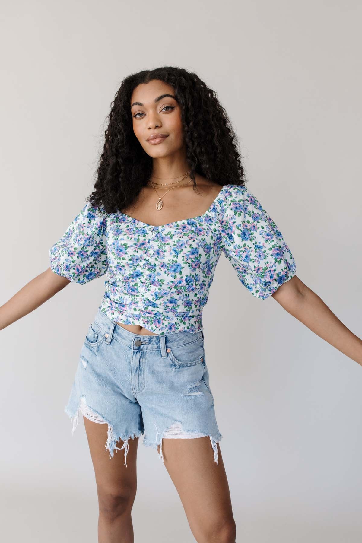 Mindy Floral Top, alternate, color, Blue