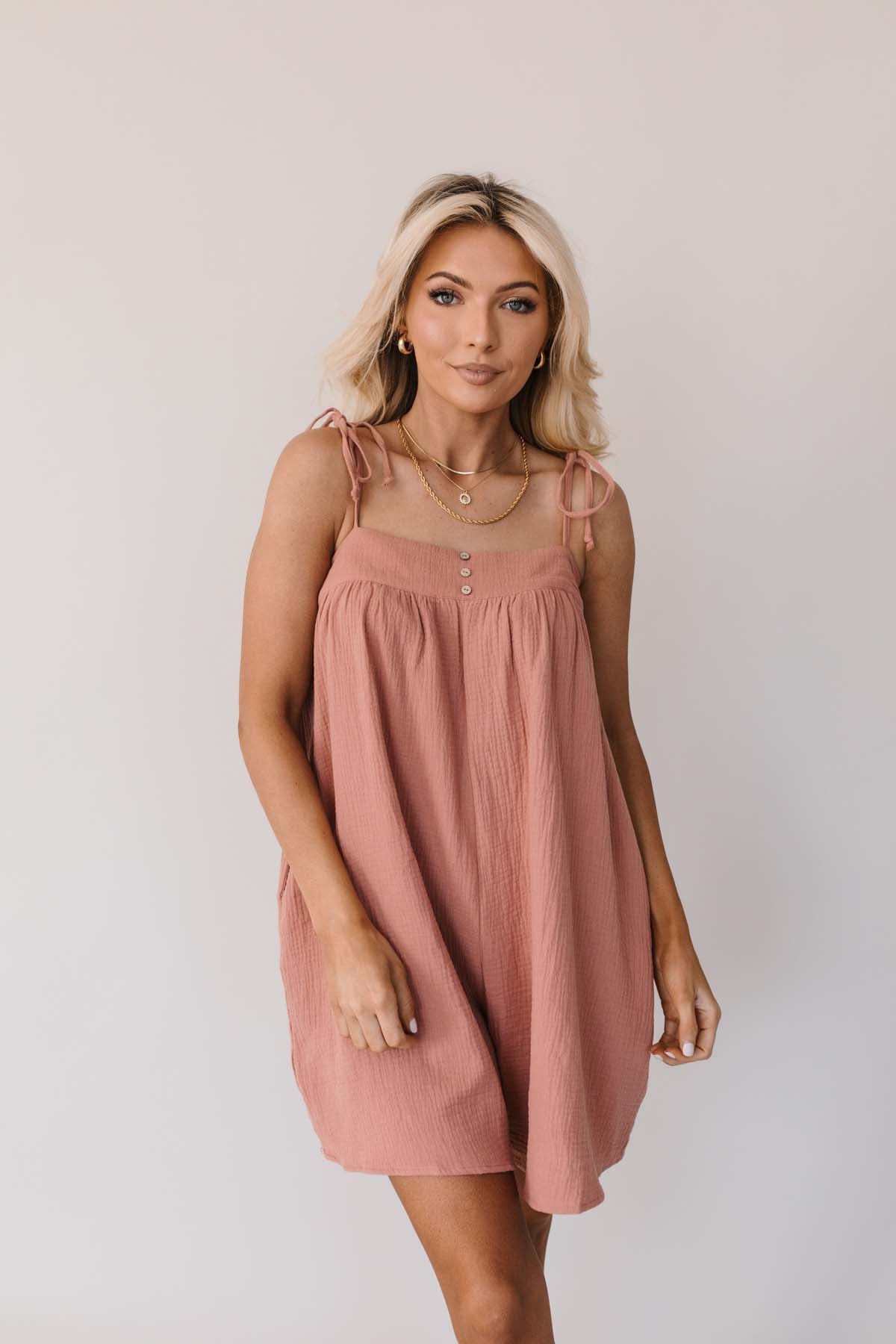 Teri Linen Romper, alternate, color, Rose
