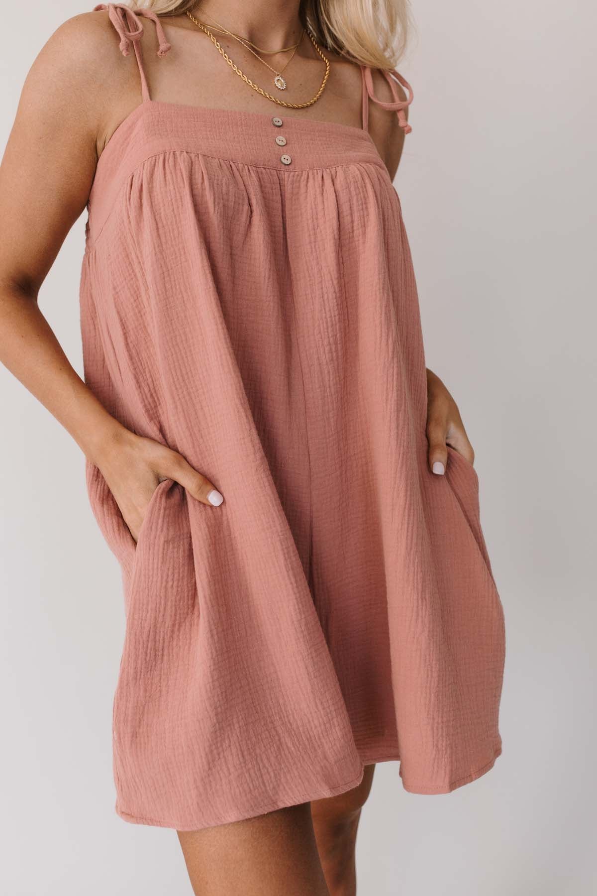 Teri Linen Romper, alternate, color, Rose
