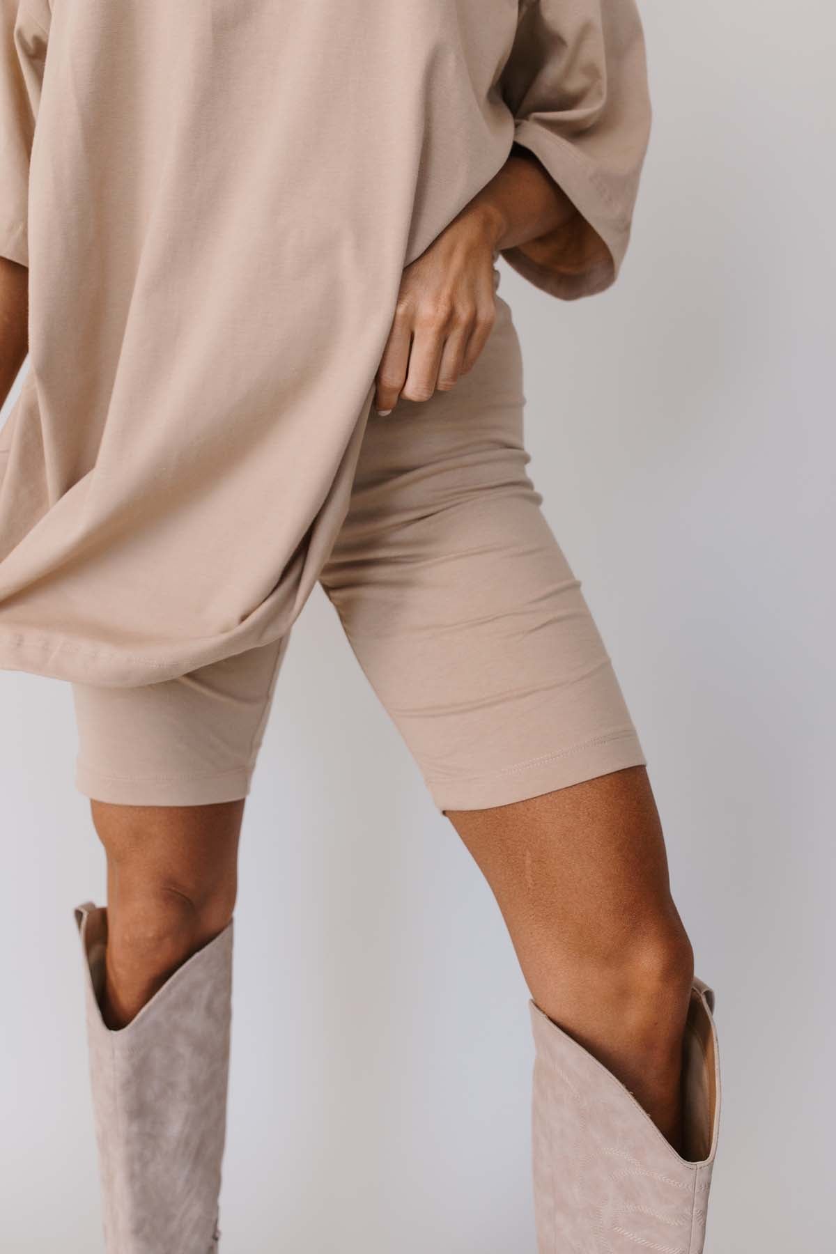 Harmony Tan Oversized Tee & Biker Short Set, alternate, color, Tan