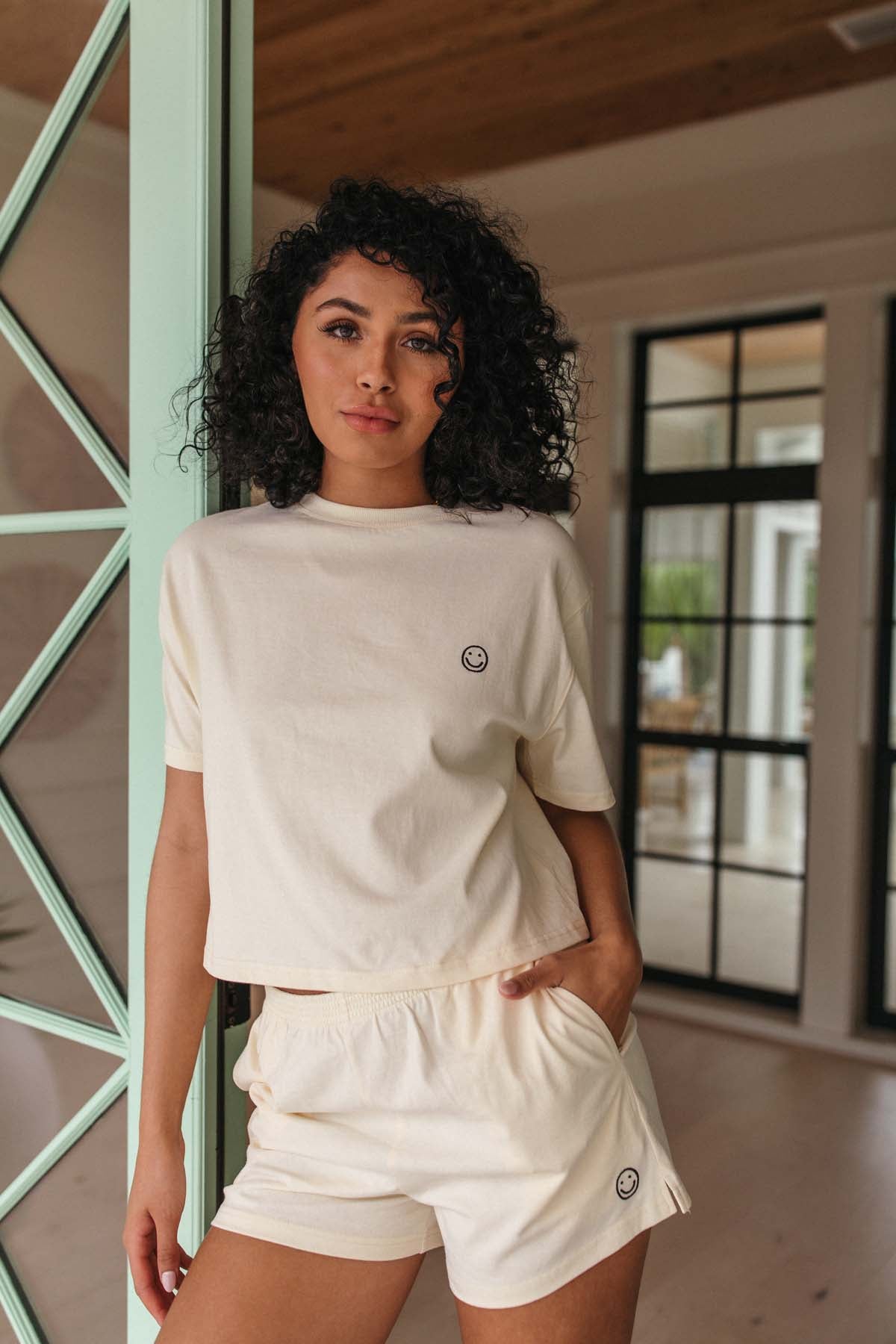 Carter Cream Smiley Shorts, alternate, color, cream