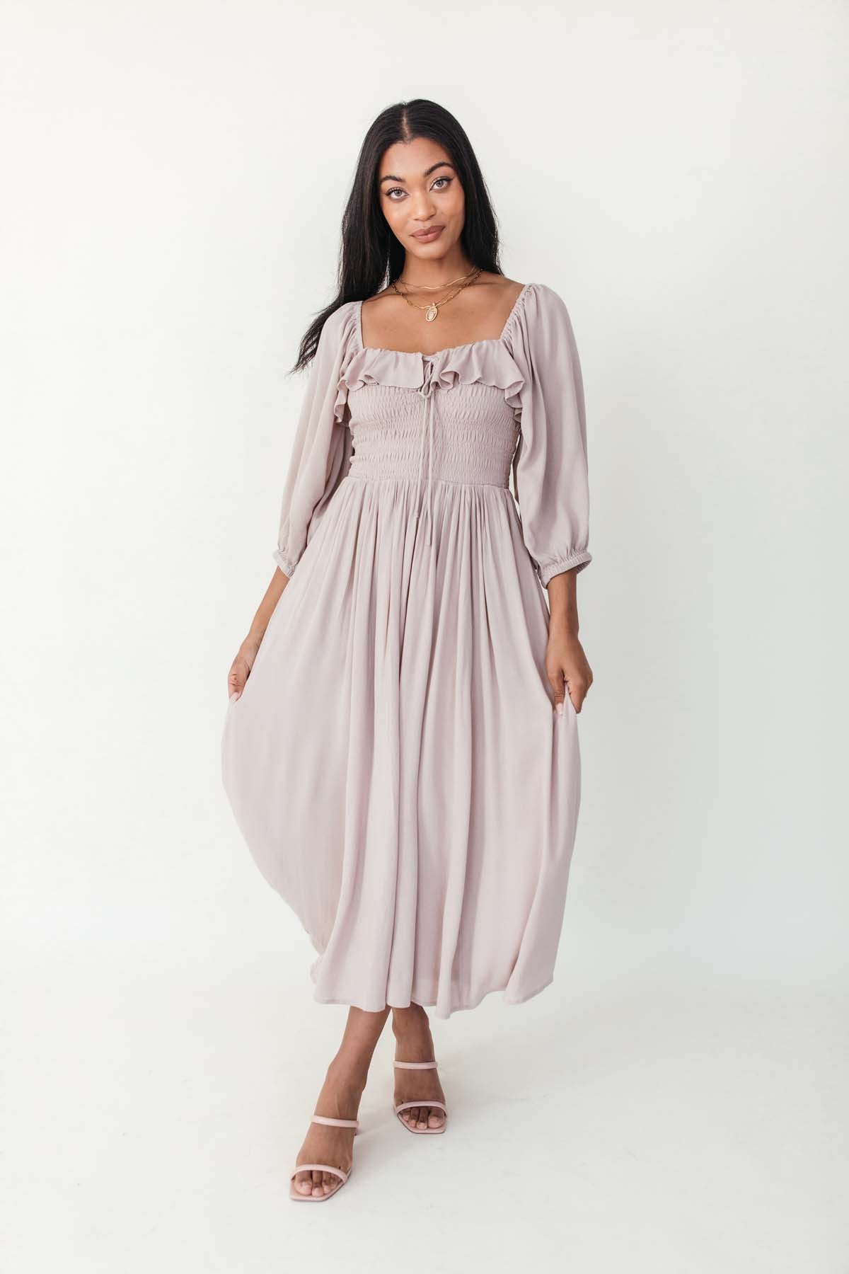 Mellina Midi Dress, alternate, color, Taupe