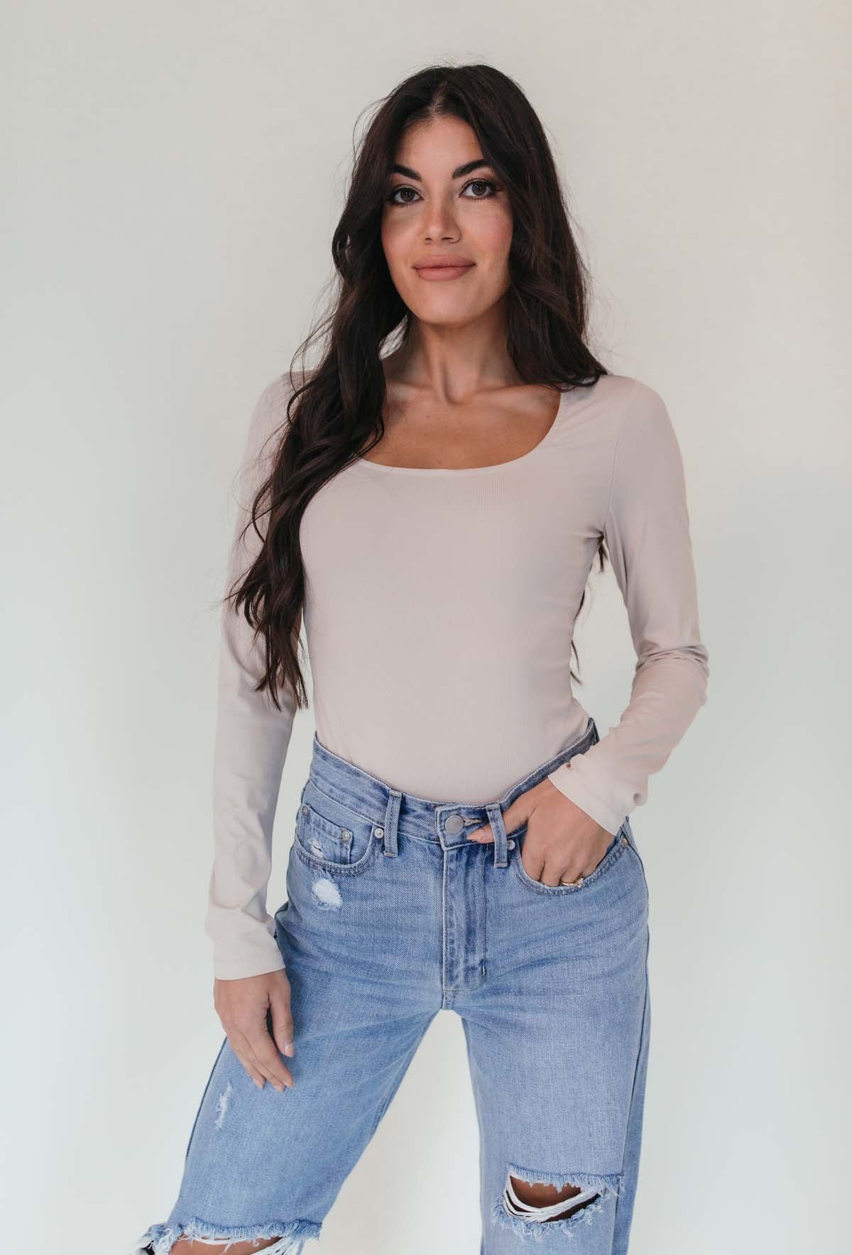 Eden Tan Ribbed Scoop Neck Bodysuit , alternate, color, tan