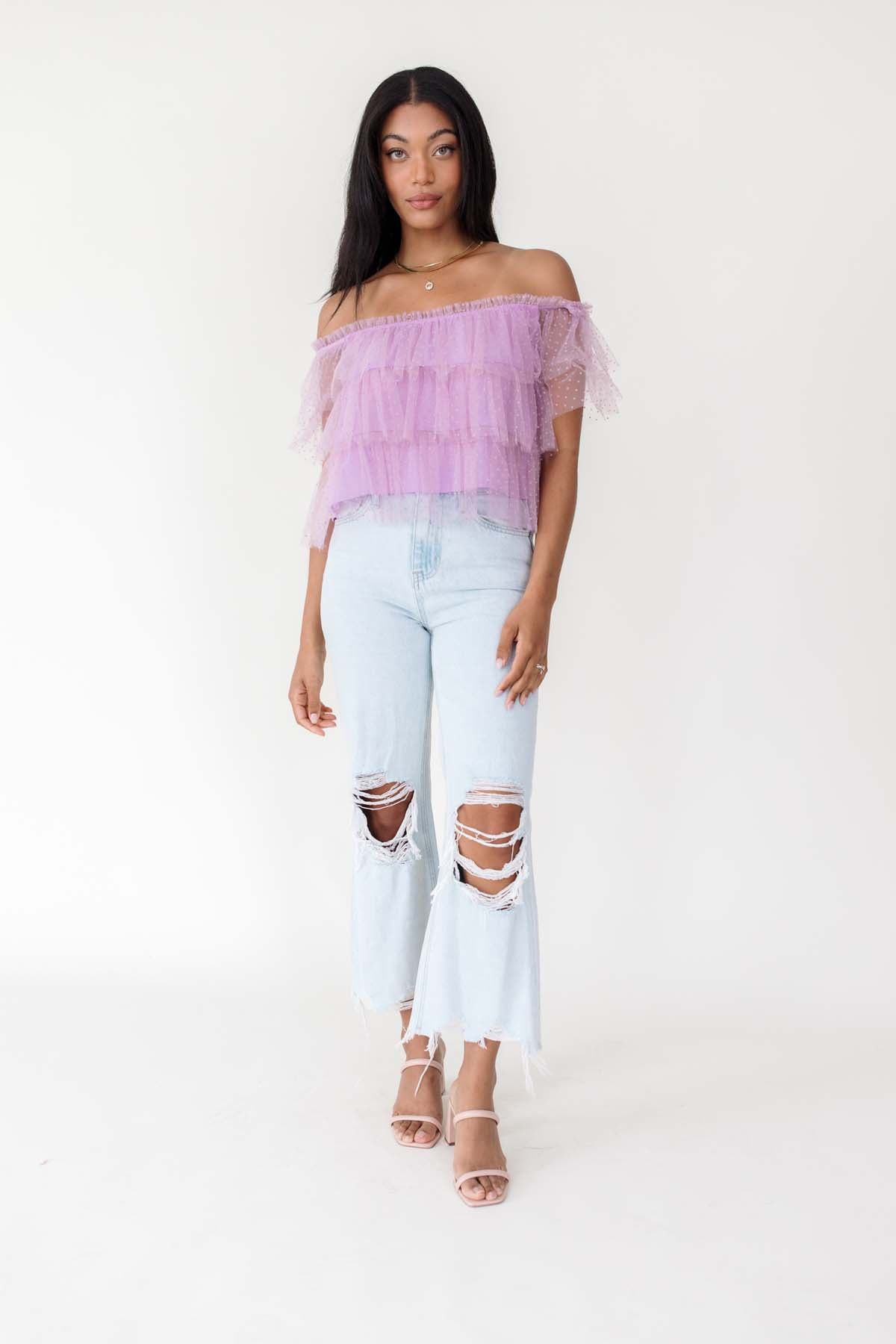 Jada Ruffle Top, alternate, color, Lavender