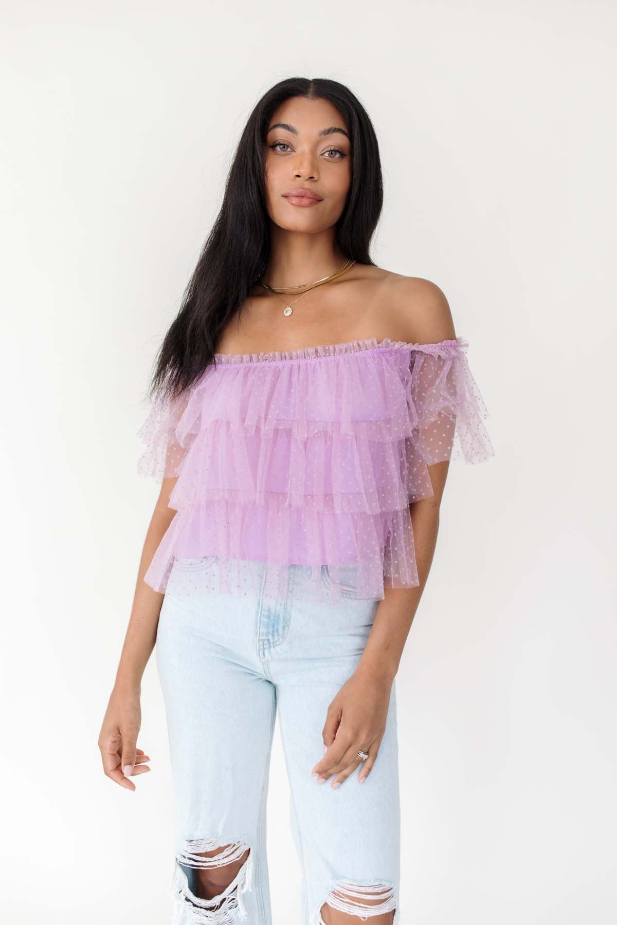 Jada Ruffle Top, alternate, color, Lavender