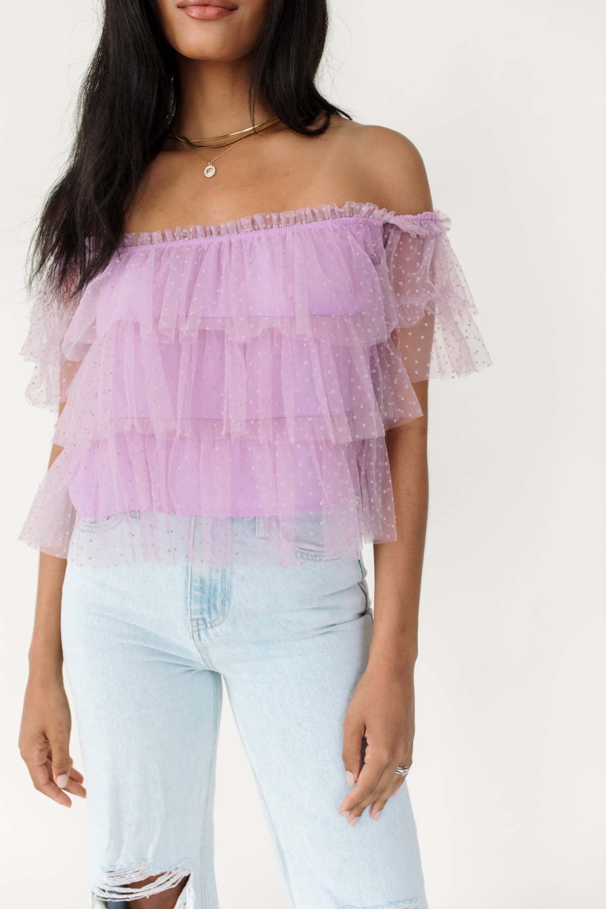 Jada Ruffle Top, alternate, color, Lavender
