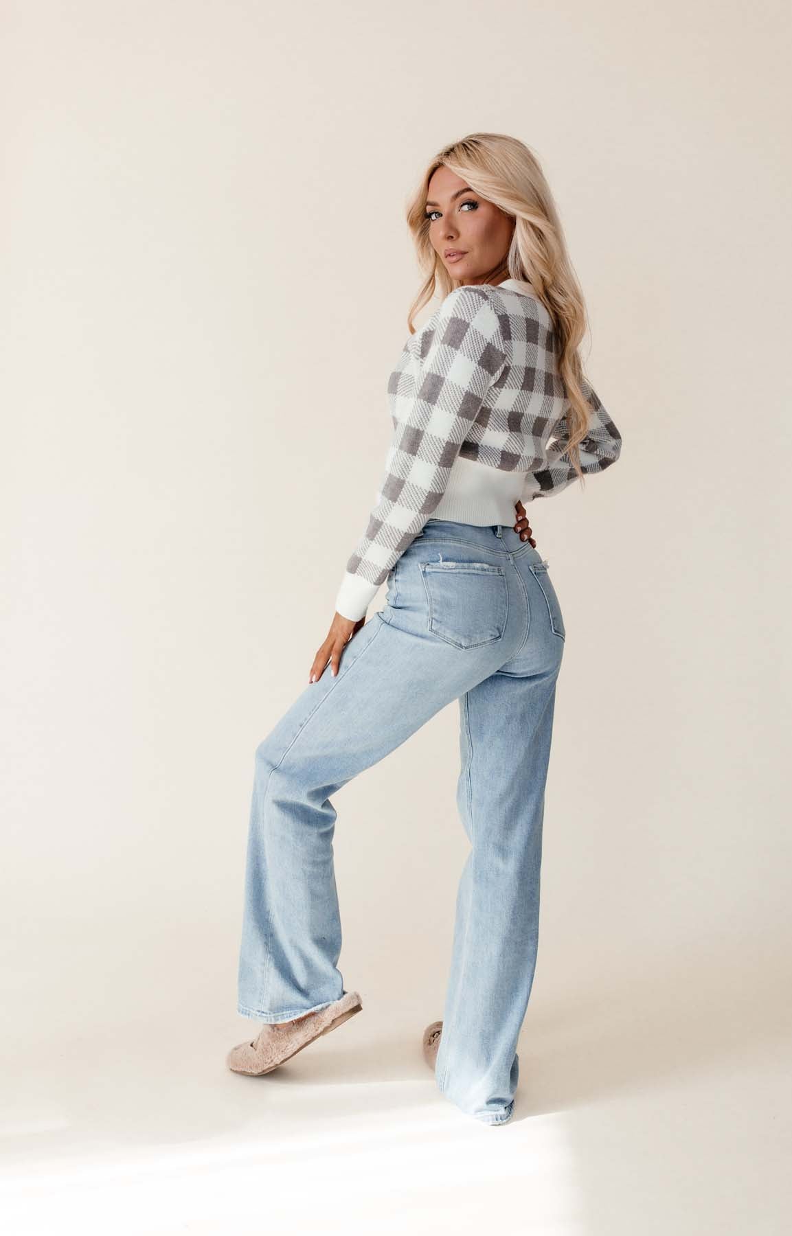 Tessa Checkered Sweater, alternate, color, grey and white