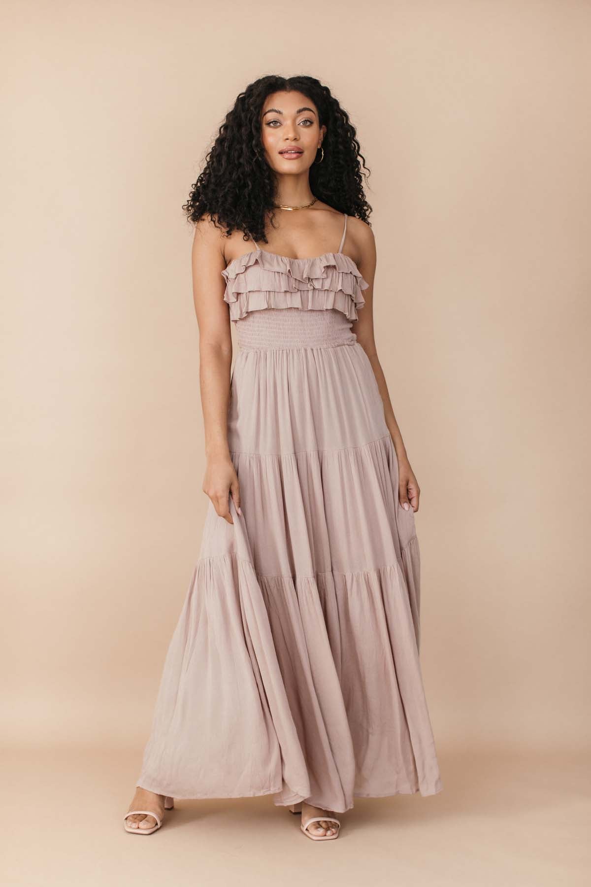 Hannah Smocked Maxi, alternate, color, Latte